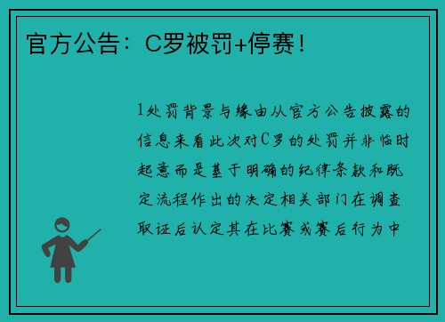 官方公告：C罗被罚+停赛！